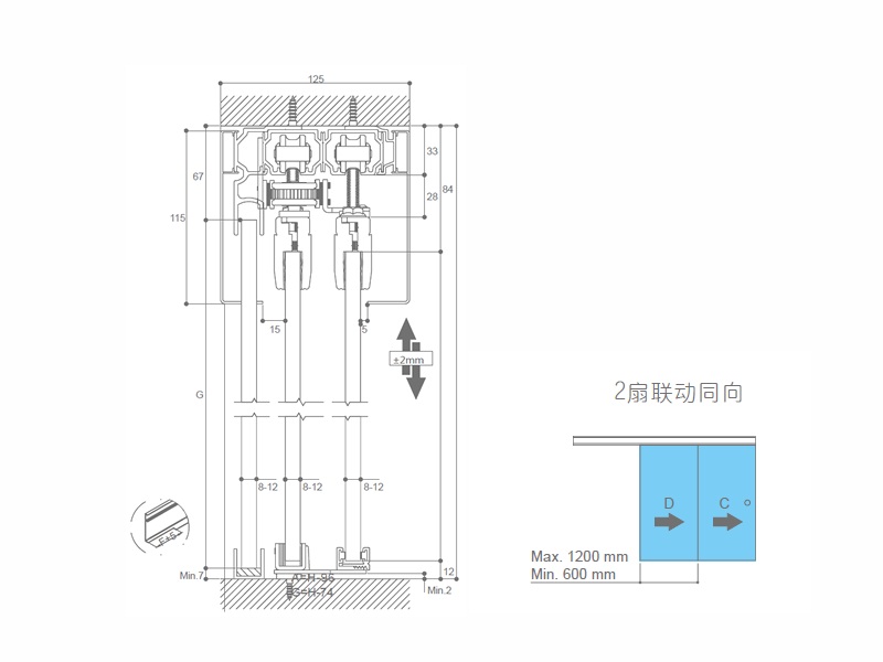 80kg2扇同步同向玻璃移門五金