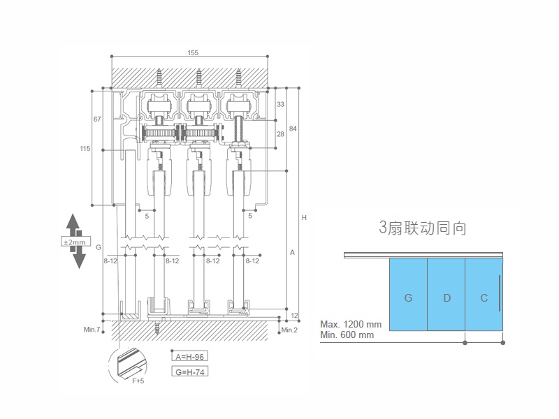 80kg 3扇同步同向玻璃移門五金
