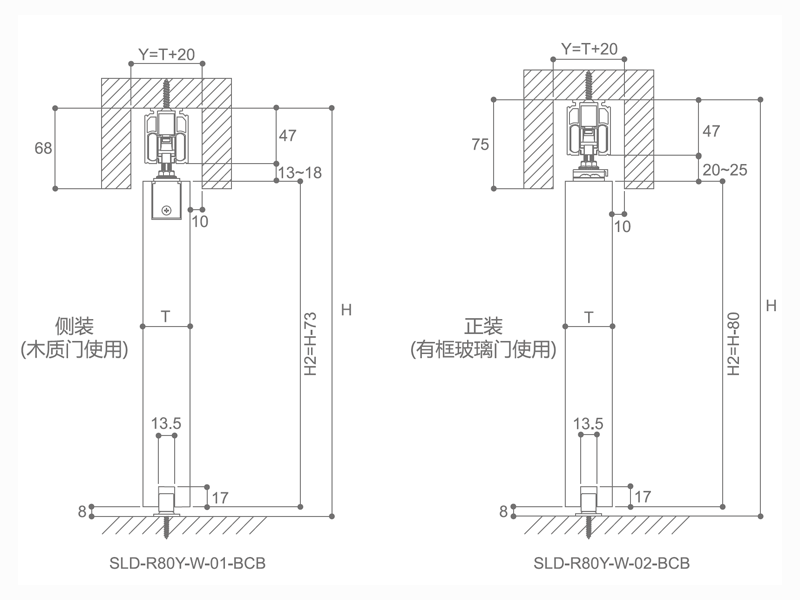80kg 單扇雙邊帶阻尼移門五金配件